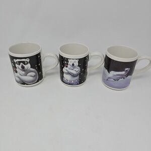 Set Of 3 Vintage 1996 Gibson‎ Coca-Cola Polar Bear Coffee Cup Mugs EUC